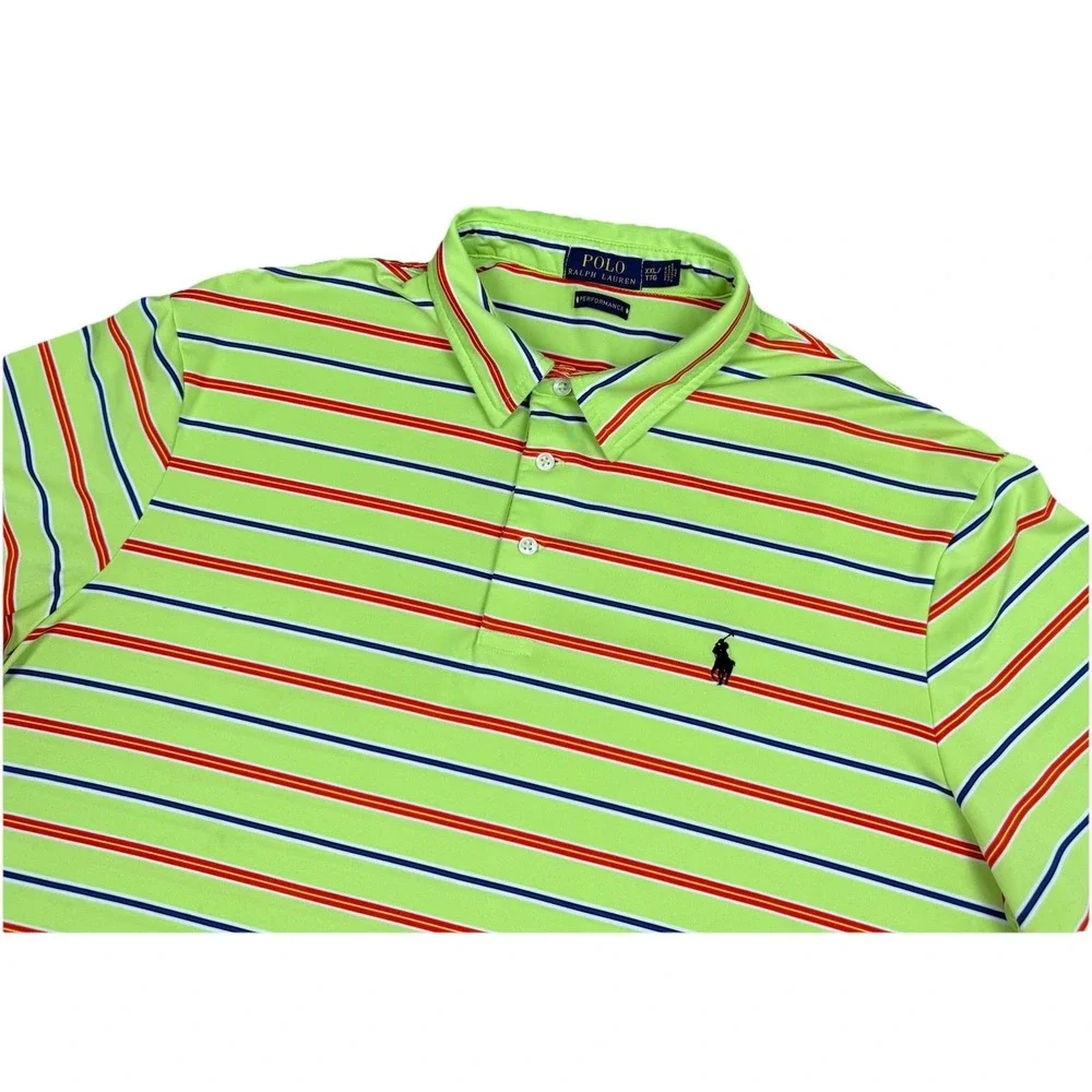 Polo Ralph Lauren Polo Shirt Men's XXL Yellow Green Striped Performance Preppy